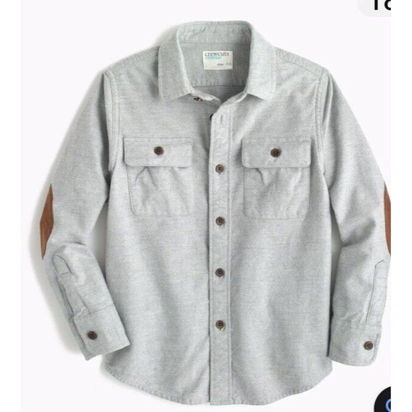 J. Crew Crewcuts Boys Cotton Flannel Chamois Shirt Elbow Patches Size 4-5 Grey - Picture 1 of 8